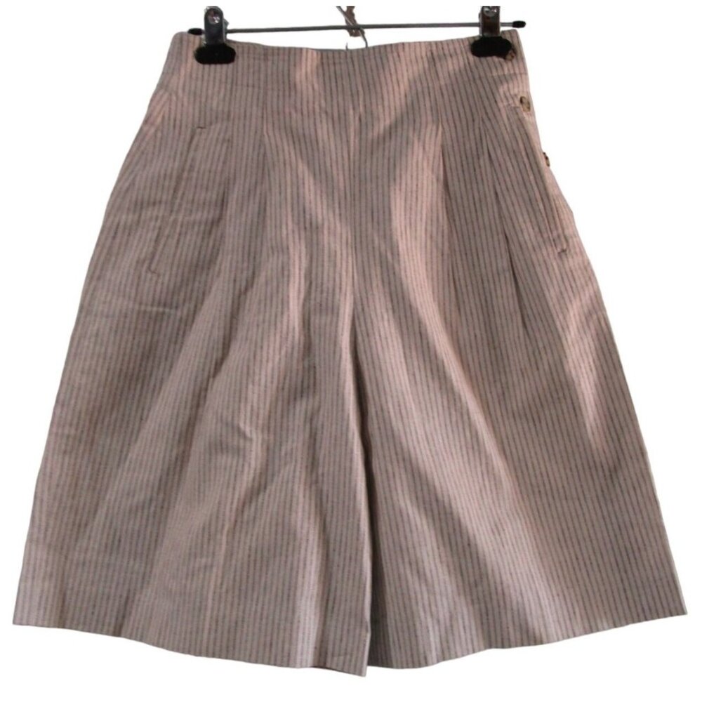 Vintage Chaus Womens High-Waist Side Button Striped Linen Blend Shorts 6 EUC